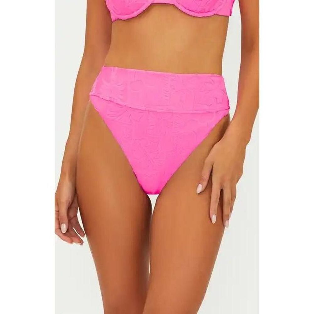 Beach Riot Neon Pink Embossed Fruit High Waisted Bikini Bottom Medium
